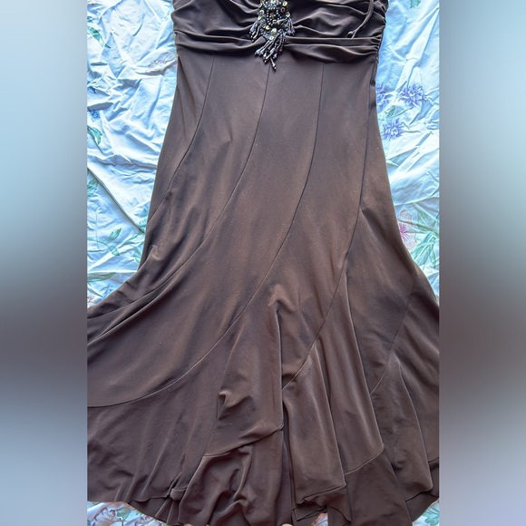 vintage 90s brown midi halter dress with beaded embroidered detailing, size 5/6 - Picture 2 of 6
